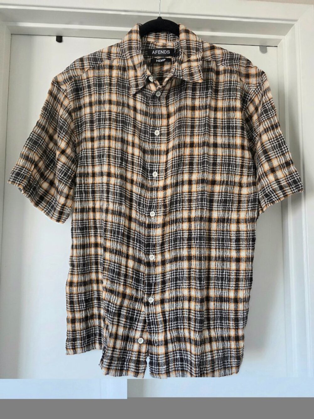 New Men's AFENDS Hemp Blend Shirt Short Sleeve Plaid Textured Size S Sustainable